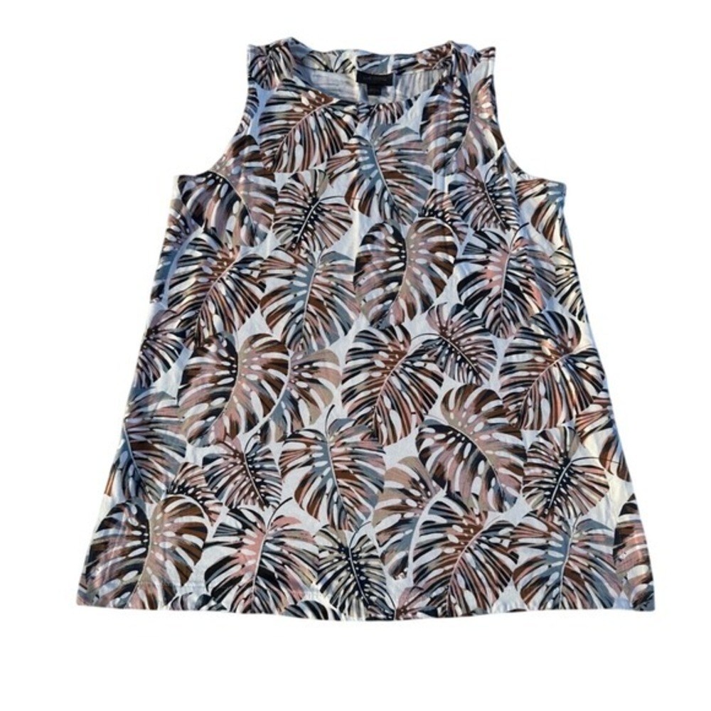 J Jill Womens Wearever Collection Sleeveless Leaf Print White Tank Top  Small